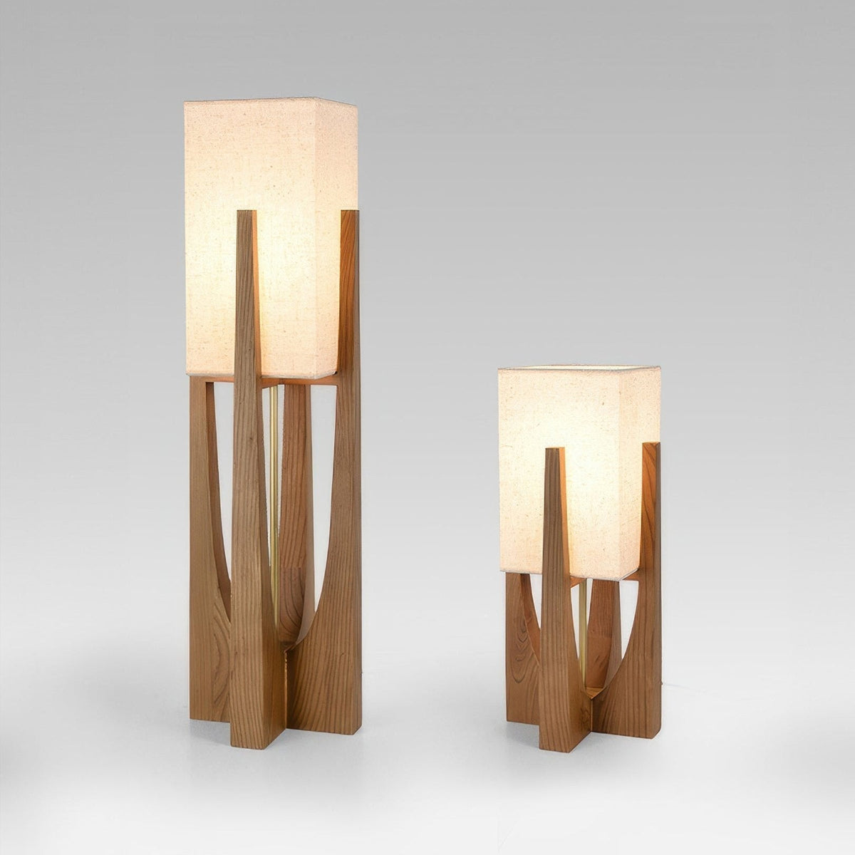 Floor Lamp Scandinavian Wood Base with Square Fabric Shade