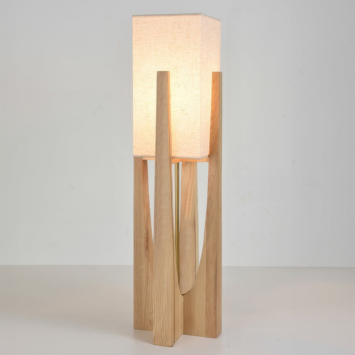 Floor Lamp Scandinavian Wood Base with Square Fabric Shade