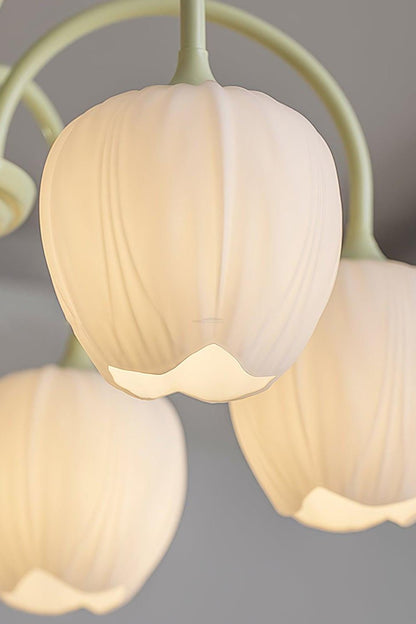 Floral Chandelier Bohemian with Tulip Glass Shades and Adjustable Chain