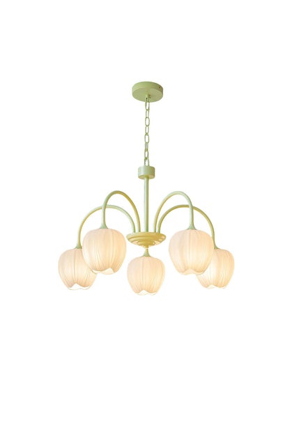 Floral Chandelier Bohemian with Tulip Glass Shades and Adjustable Chain