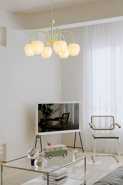Floral Chandelier Bohemian with Tulip Glass Shades and Adjustable Chain