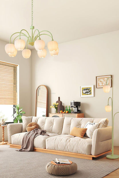 Floral Chandelier Bohemian with Tulip Glass Shades and Adjustable Chain