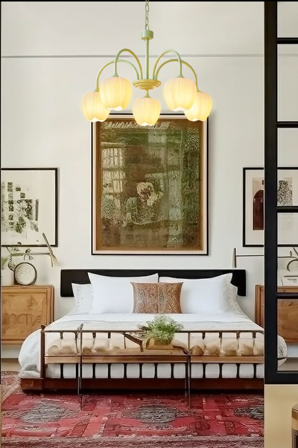 Floral Chandelier Bohemian with Tulip Glass Shades and Adjustable Chain