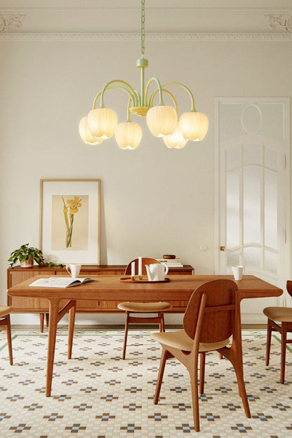Floral Chandelier Bohemian with Tulip Glass Shades and Adjustable Chain