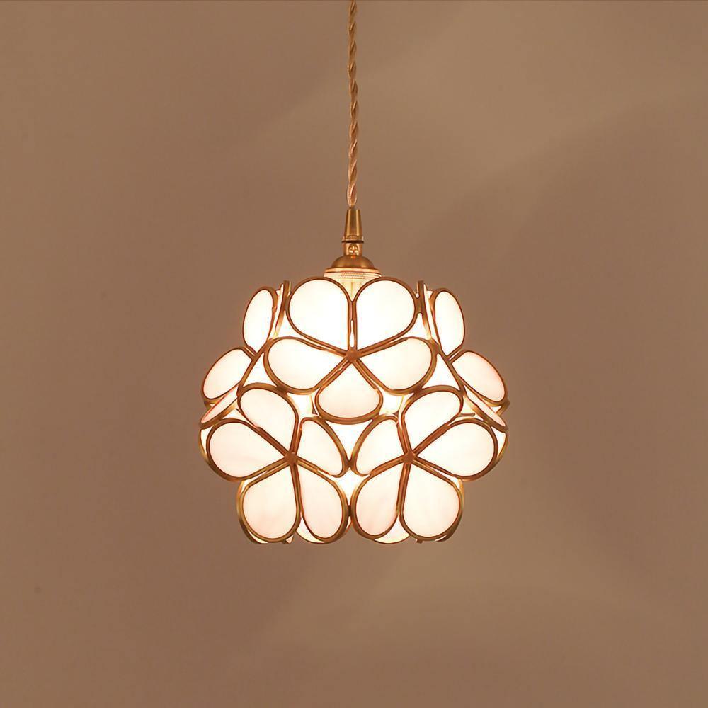 Floral Glass Pendant Lamp Art Deco with Brass Fitting and Petal Shade