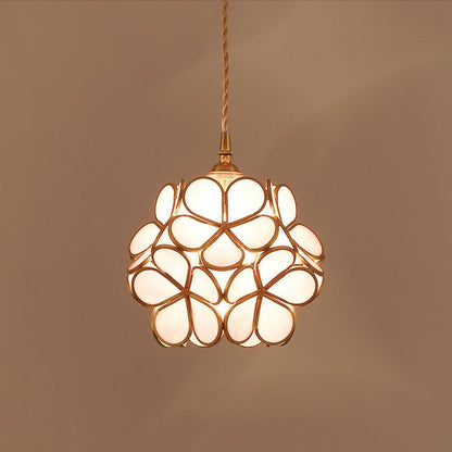 Floral Glass Pendant Lamp Art Deco with Brass Fitting and Petal Shade