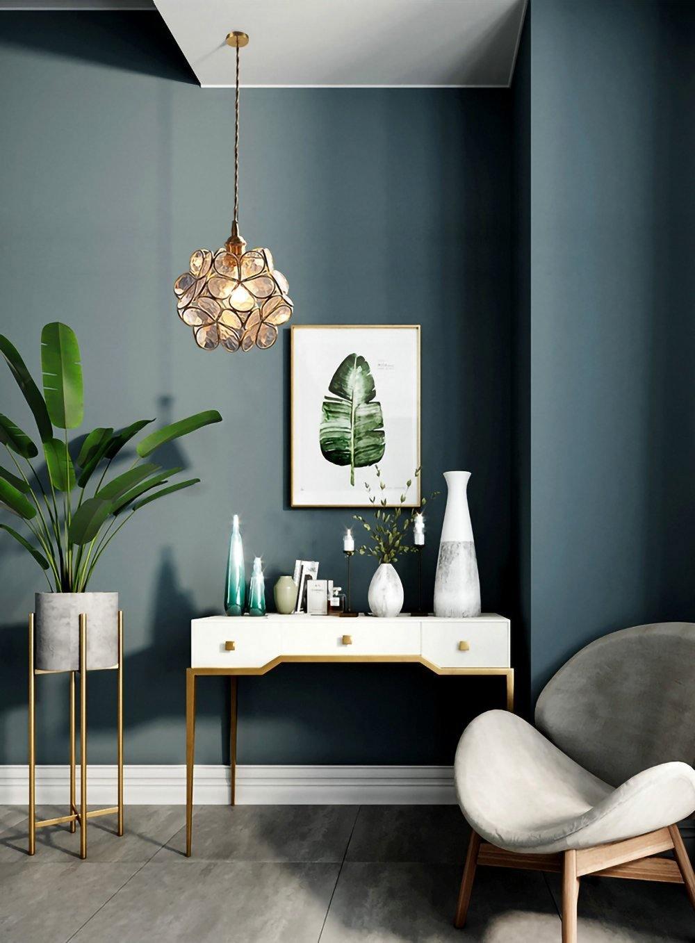 Floral Glass Pendant Lamp Art Deco with Brass Fitting and Petal Shade