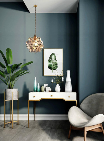 Floral Glass Pendant Lamp Art Deco with Brass Fitting and Petal Shade