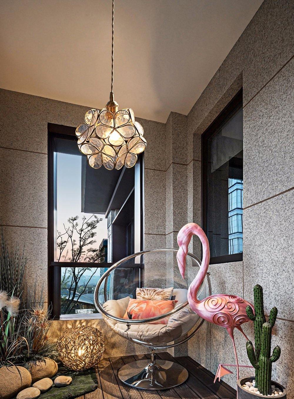 Floral Glass Pendant Lamp Art Deco with Brass Fitting and Petal Shade