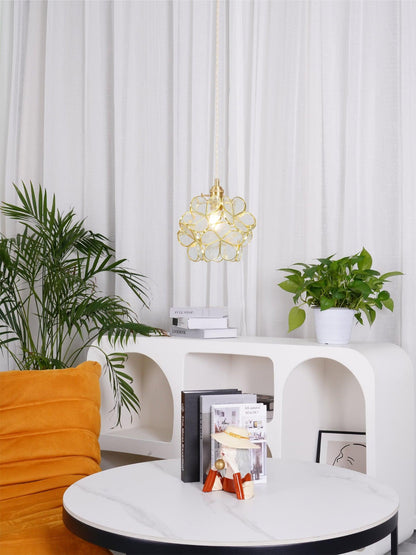Floral Glass Pendant Lamp Art Deco with Brass Fitting and Petal Shade