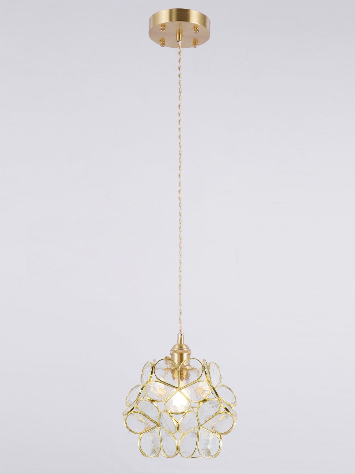 Floral Glass Pendant Lamp Art Deco with Brass Fitting and Petal Shade
