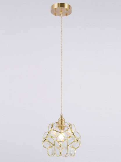 Floral Glass Pendant Lamp Art Deco with Brass Fitting and Petal Shade