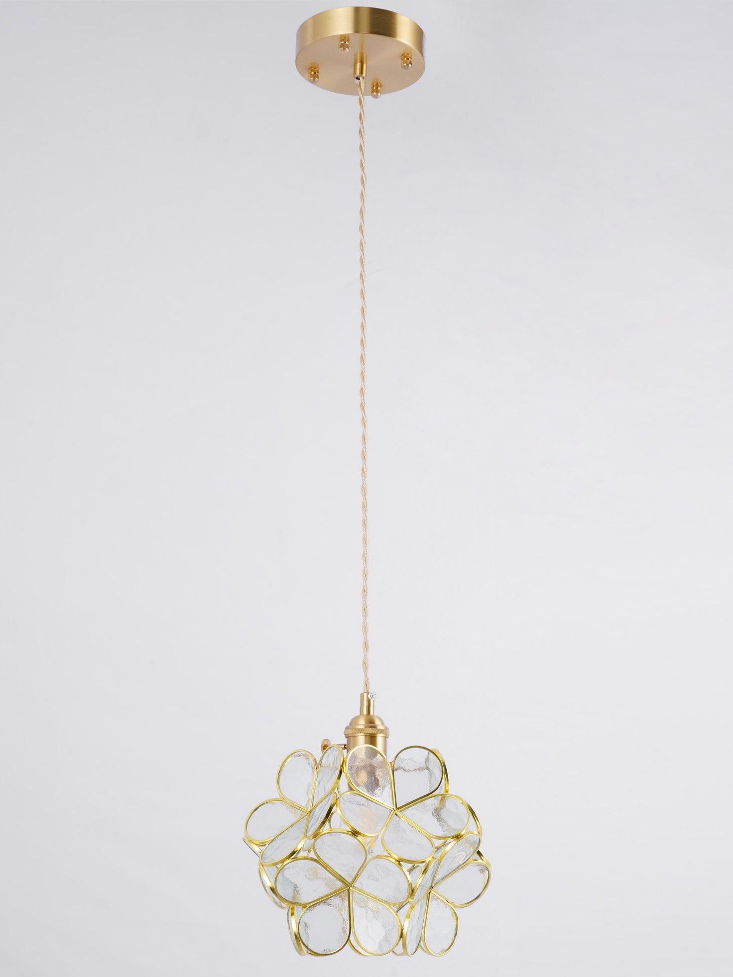 Floral Glass Pendant Lamp Art Deco with Brass Fitting and Petal Shade