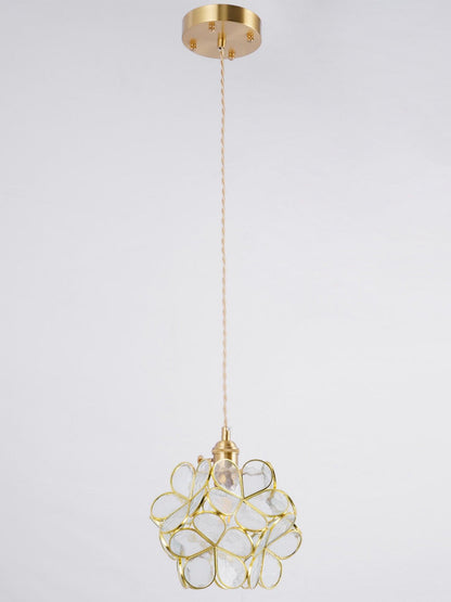 Floral Glass Pendant Lamp Art Deco with Brass Fitting and Petal Shade