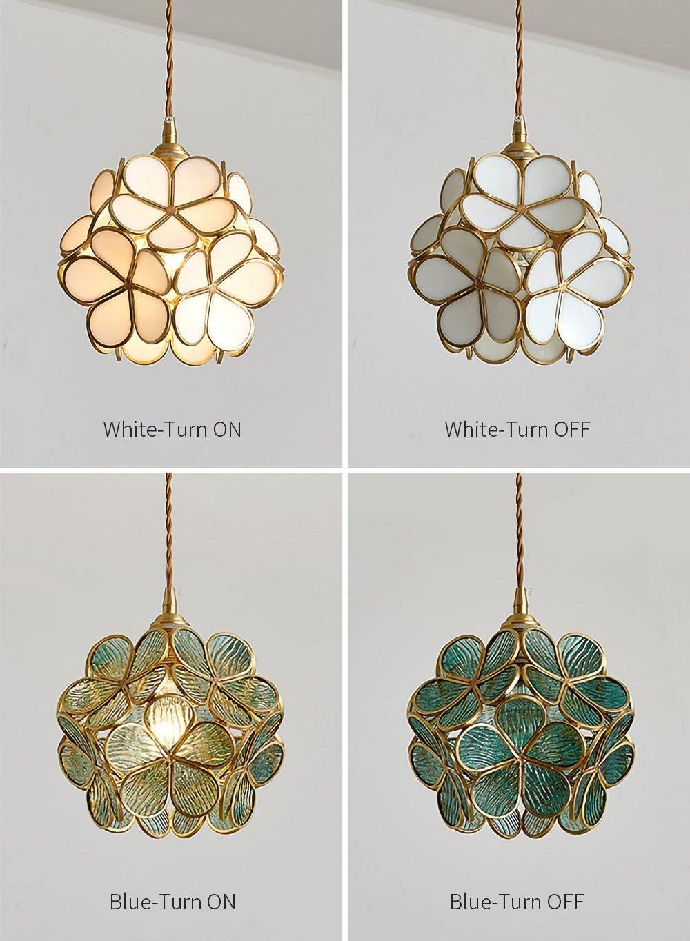 Floral Glass Pendant Lamp Art Deco with Brass Fitting and Petal Shade