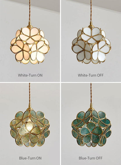 Floral Glass Pendant Lamp Art Deco with Brass Fitting and Petal Shade