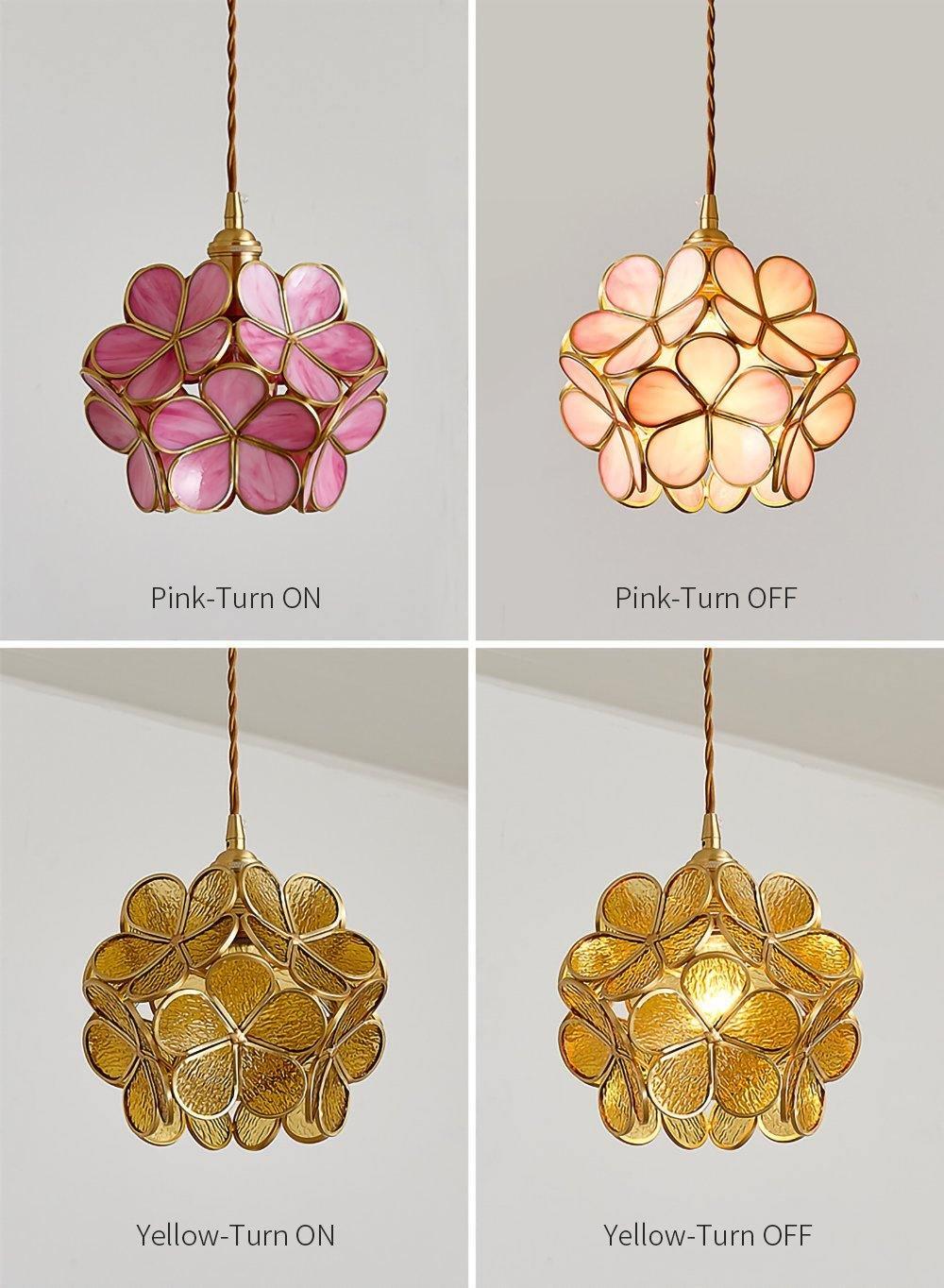 Floral Glass Pendant Lamp Art Deco with Brass Fitting and Petal Shade