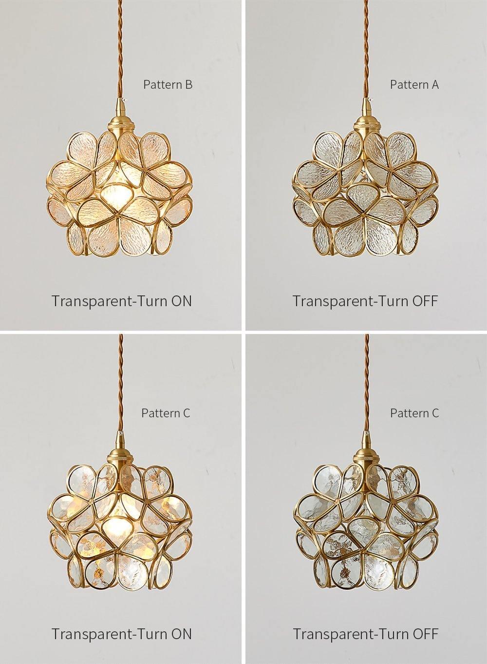 Floral Glass Pendant Lamp Art Deco with Brass Fitting and Petal Shade