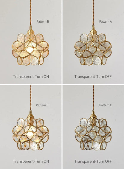 Floral Glass Pendant Lamp Art Deco with Brass Fitting and Petal Shade