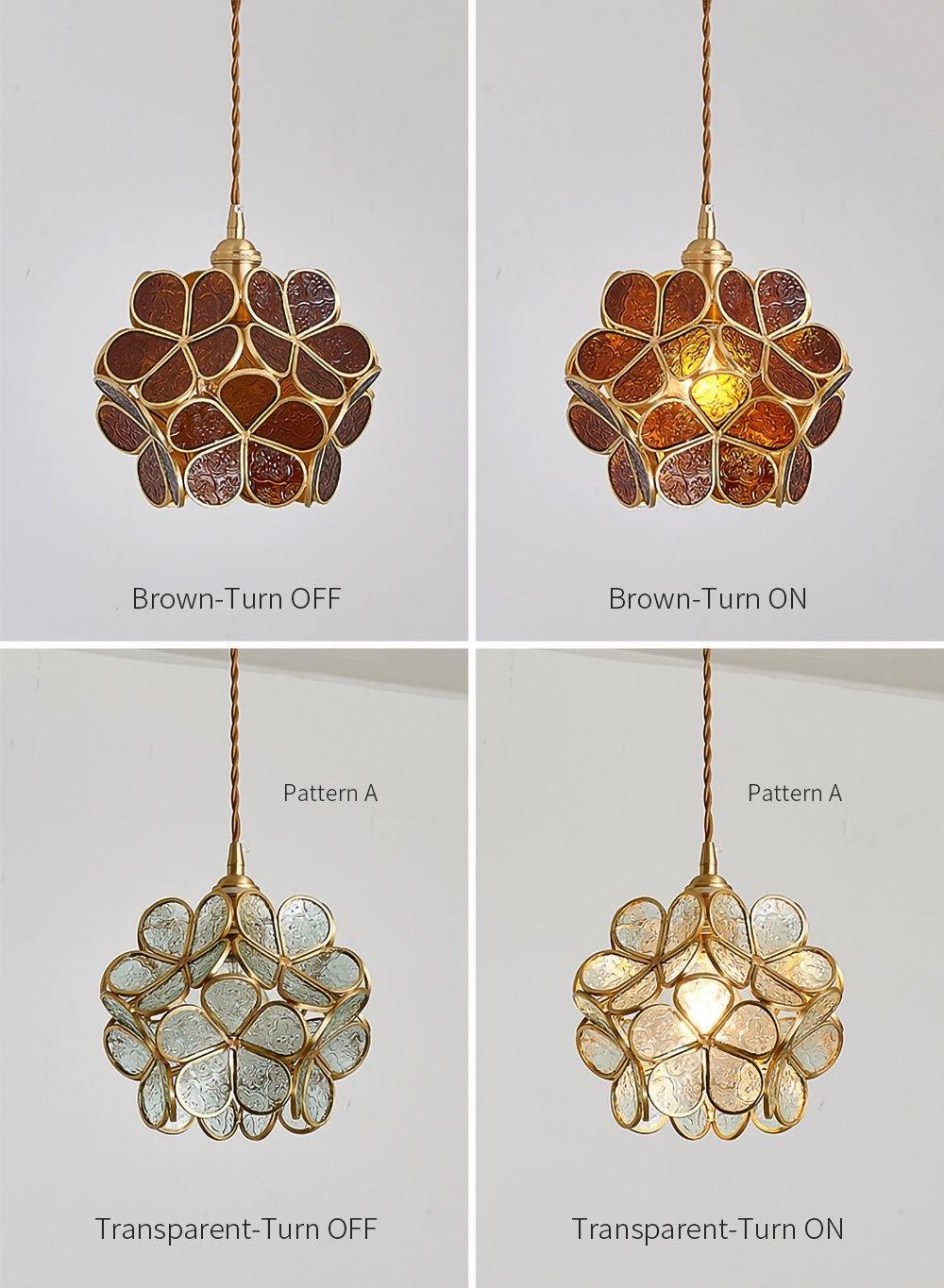 Floral Glass Pendant Lamp Art Deco with Brass Fitting and Petal Shade