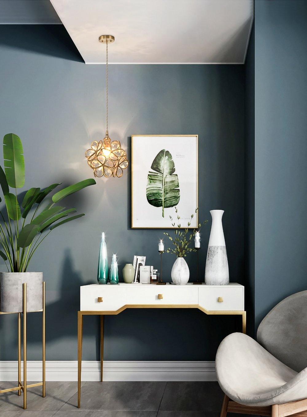 Floral Glass Pendant Lamp Art Deco with Brass Fitting and Petal Shade