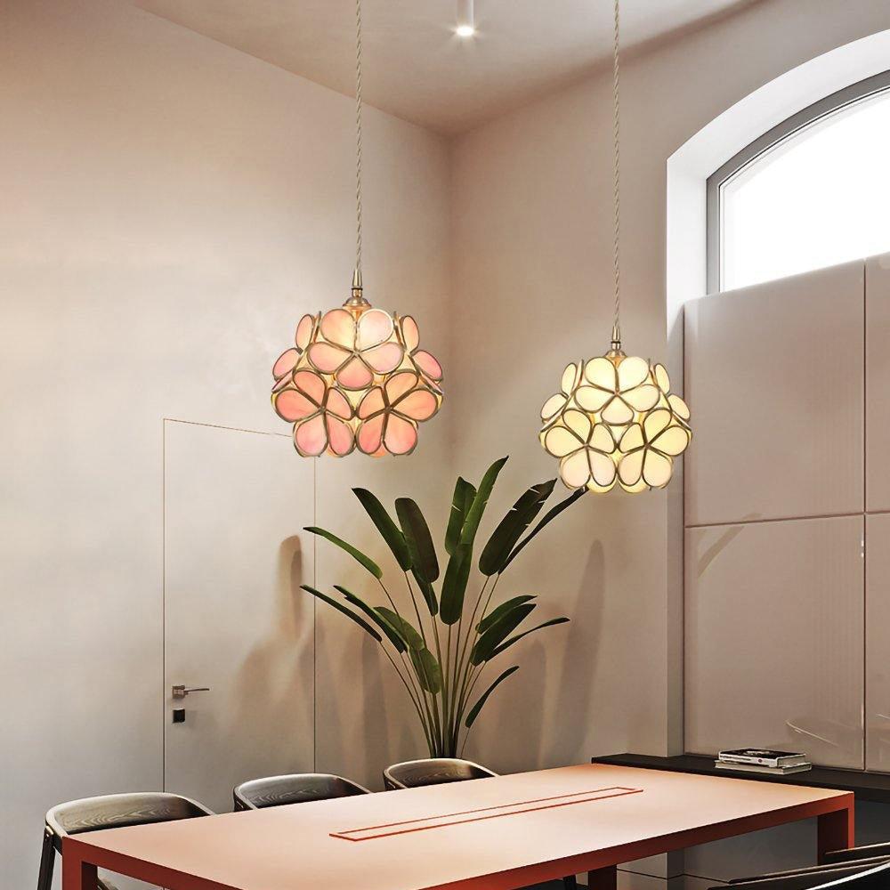 Floral Glass Pendant Lamp Art Deco with Brass Fitting and Petal Shade