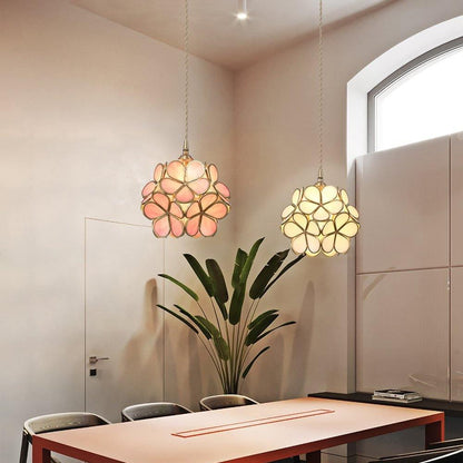 Floral Glass Pendant Lamp Art Deco with Brass Fitting and Petal Shade