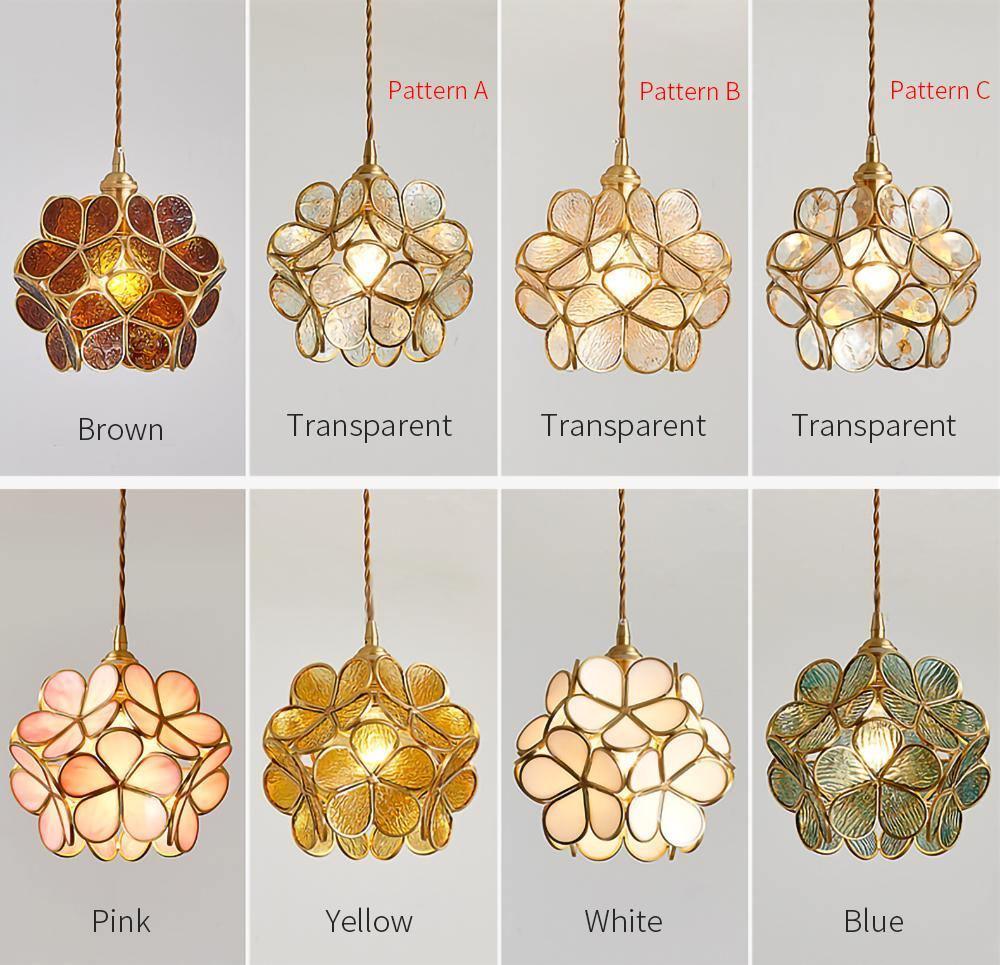 Floral Glass Pendant Lamp Art Deco with Brass Fitting and Petal Shade
