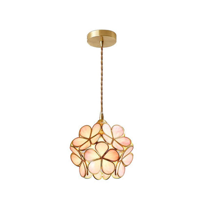 Floral Glass Pendant Lamp Art Deco with Brass Fitting and Petal Shade