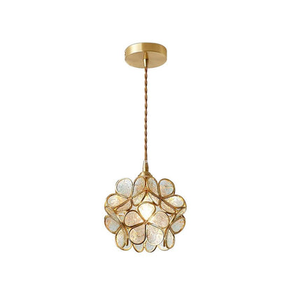 Floral Glass Pendant Lamp Art Deco with Brass Fitting and Petal Shade