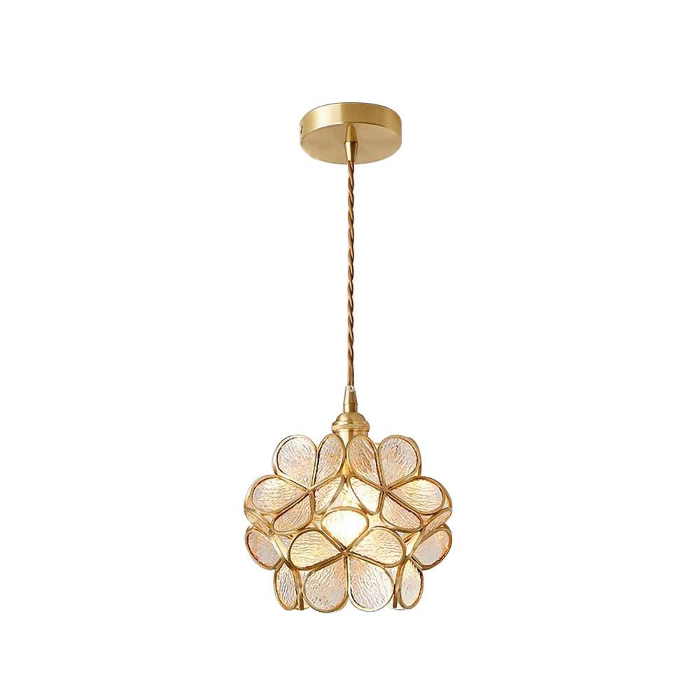 Floral Glass Pendant Lamp Art Deco with Brass Fitting and Petal Shade
