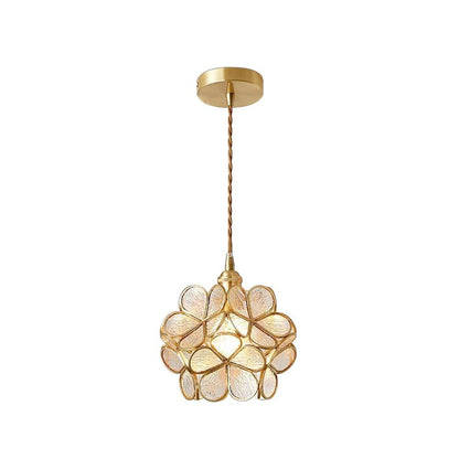 Floral Glass Pendant Lamp Art Deco with Brass Fitting and Petal Shade