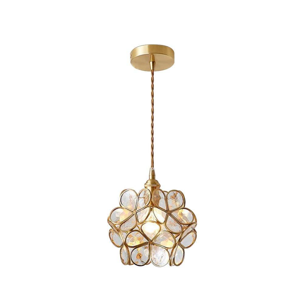 Floral Glass Pendant Lamp Art Deco with Brass Fitting and Petal Shade
