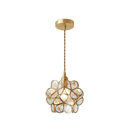 Floral Glass Pendant Lamp Art Deco with Brass Fitting and Petal Shade