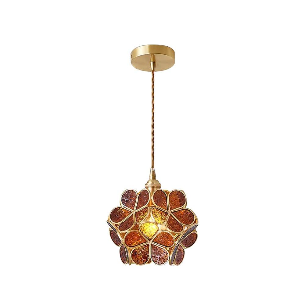Floral Glass Pendant Lamp Art Deco with Brass Fitting and Petal Shade
