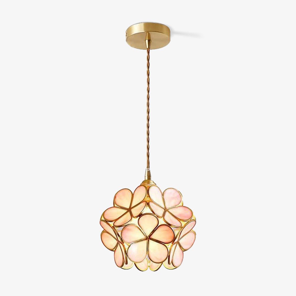 Floral Glass Pendant Lamp Art Deco with Brass Fitting and Petal Shade
