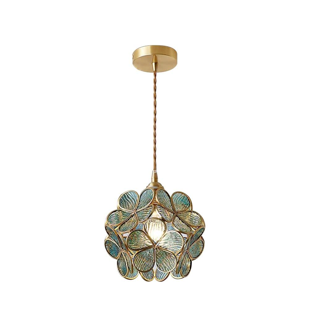 Floral Glass Pendant Lamp Art Deco with Brass Fitting and Petal Shade