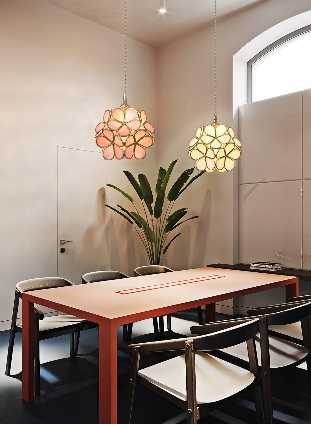 Floral Glass Pendant Lamp Art Deco with Brass Fitting and Petal Shade