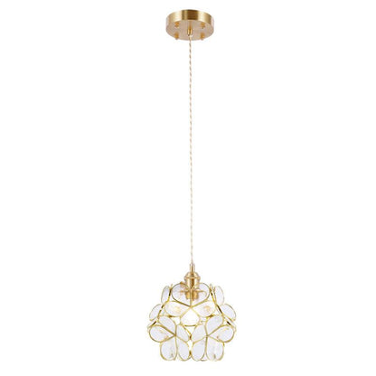 Floral Glass Pendant Lamp Art Deco with Brass Fitting and Petal Shade