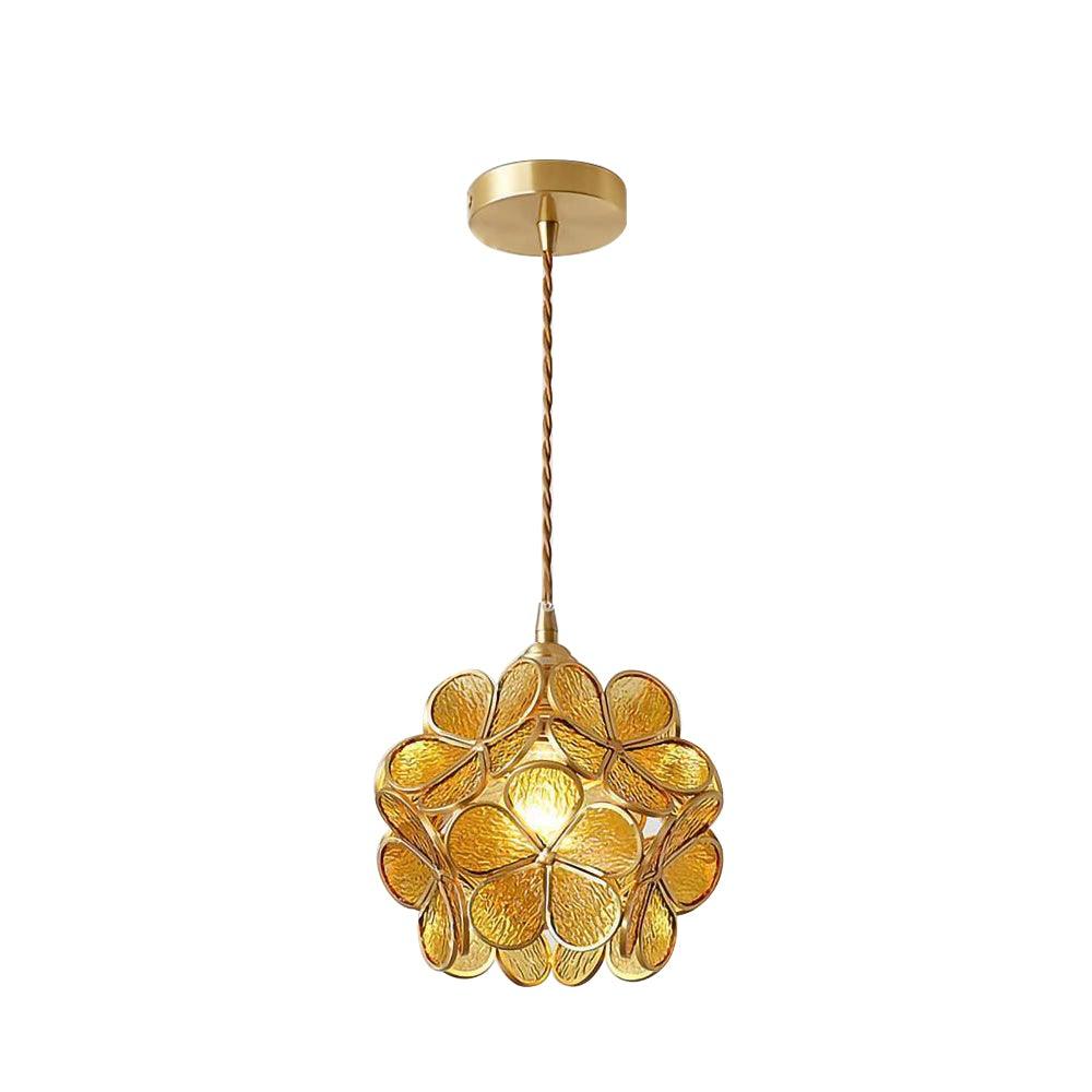 Floral Glass Pendant Lamp Art Deco with Brass Fitting and Petal Shade