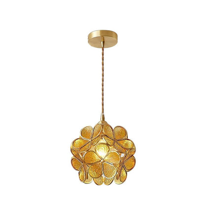 Floral Glass Pendant Lamp Art Deco with Brass Fitting and Petal Shade