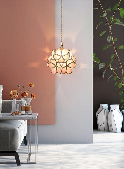 Floral Glass Pendant Lamp Art Deco with Brass Fitting and Petal Shade