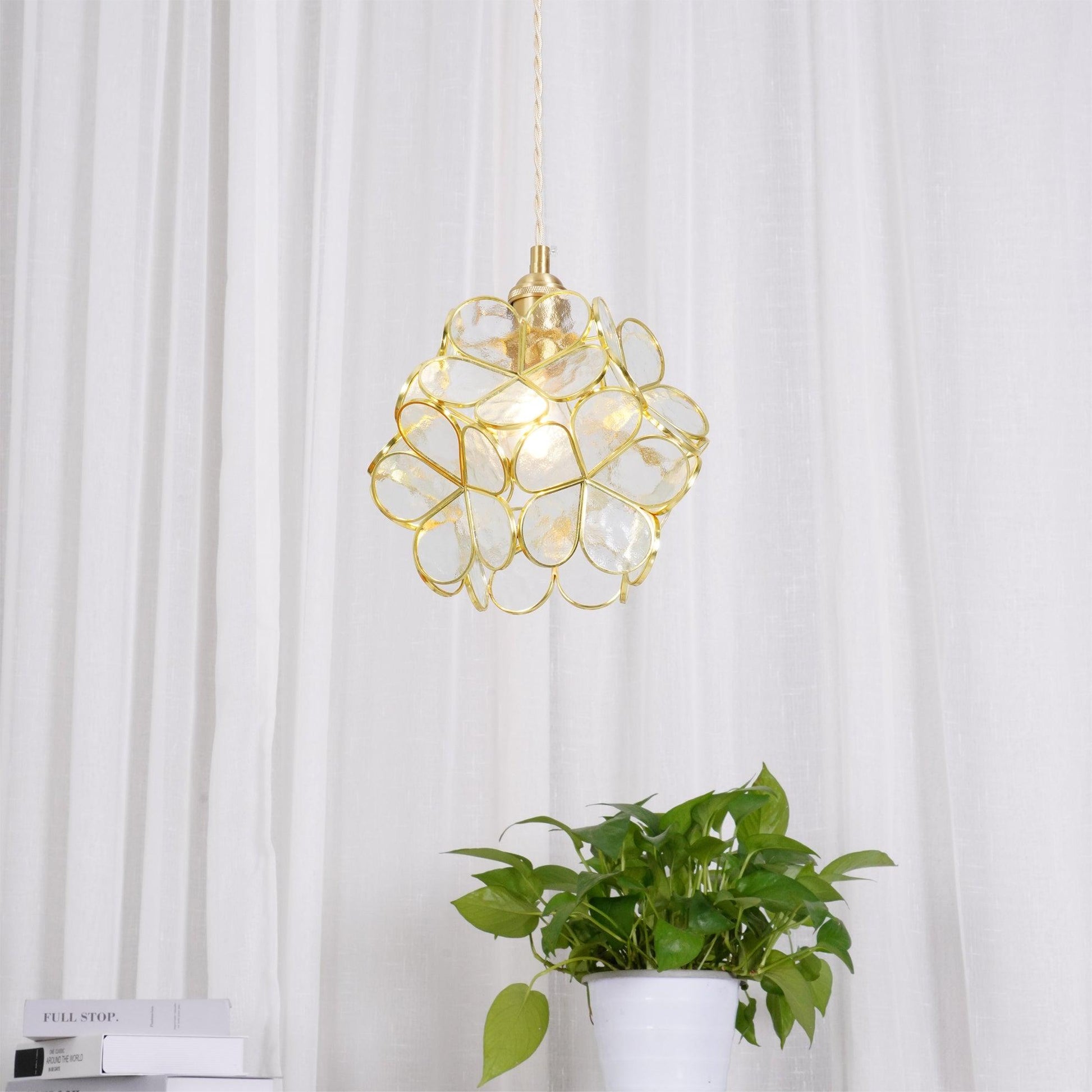 Floral Glass Pendant Lamp Art Deco with Brass Fitting and Petal Shade