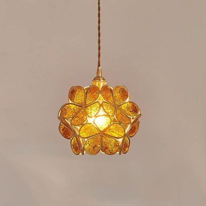 Floral Glass Pendant Lamp Art Deco with Brass Fitting and Petal Shade