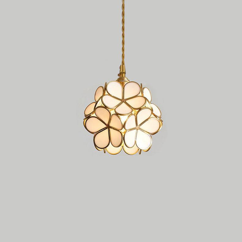 Floral Glass Pendant Lamp Art Deco with Brass Fitting and Petal Shade