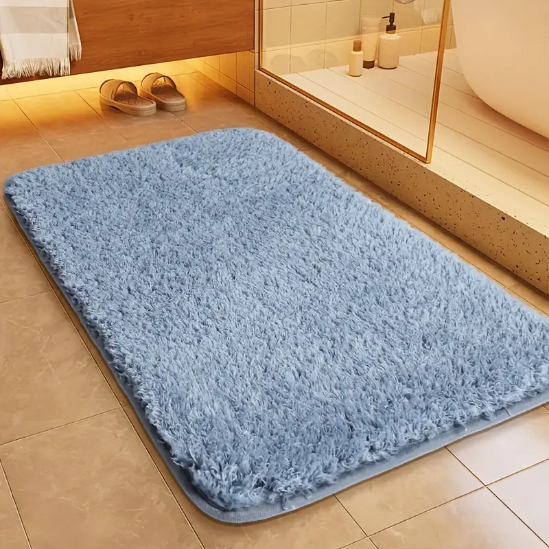 Fluffy Bath Mat with Anti-Slip Bottom and Rounded Corners