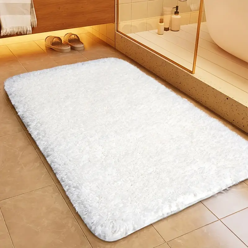 Fluffy Bath Mat with Anti-Slip Bottom and Rounded Corners