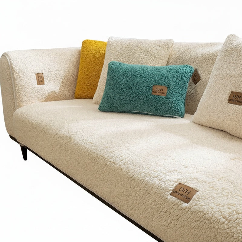 Fluffy Sofa Cover Non-Slip Couch Protector with Sherpa Texture