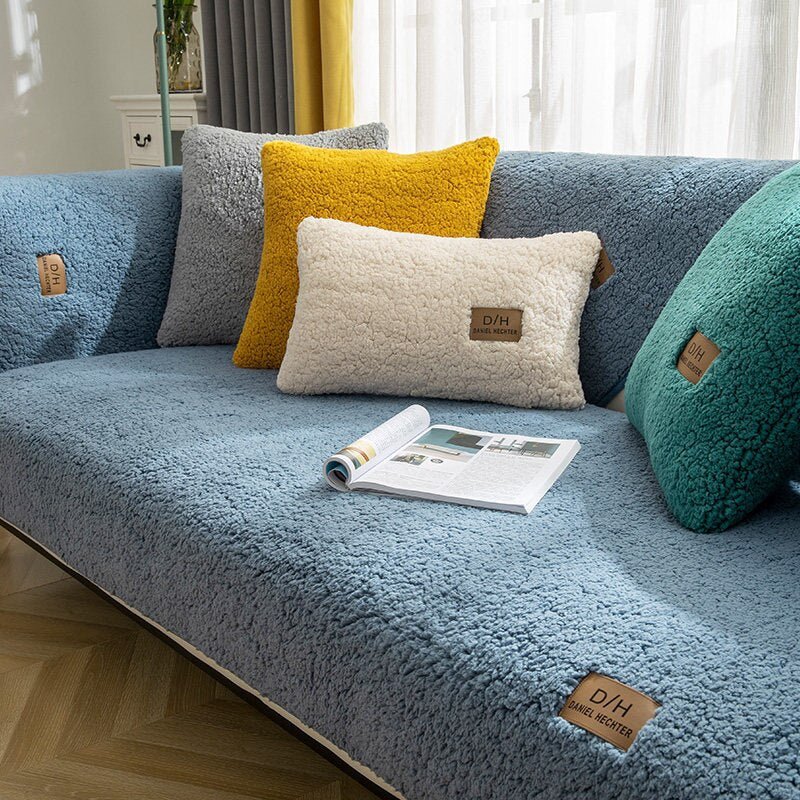 Fluffy Sofa Cover Non-Slip Couch Protector with Sherpa Texture