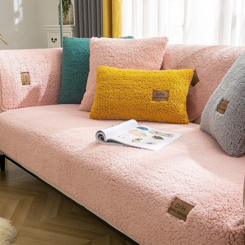 Fluffy Sofa Cover Non-Slip Couch Protector with Sherpa Texture